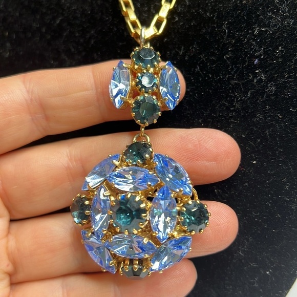 MonnaLuna 15” Blue Green Zirconia Box Chain Necklace Made in Florence Italy - Picture 2 of 6